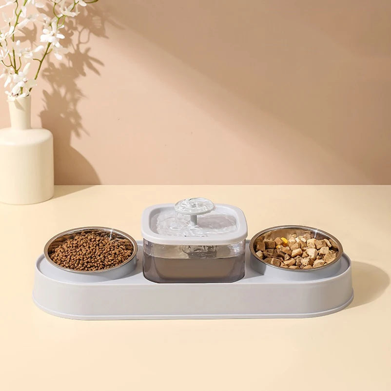 Cat Food Bowl Pet Automatic Feeder Water Dispenser Dog Cat Food Container Drinking Dish Anti Slip Double Bowl