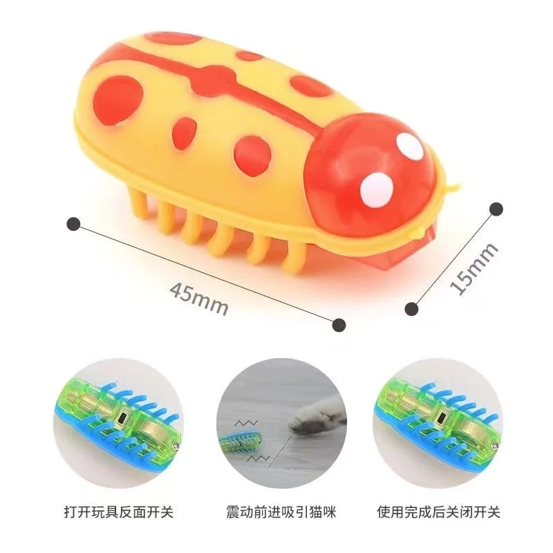 Pet Interactive Mini Electric Bug Cat Toy Kitten Escape Obstacle Automatic Flip Toy Battery Operated Vibration Beetle Supplies
