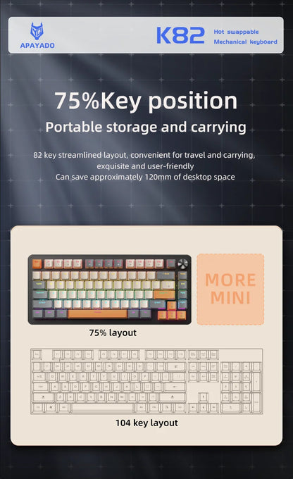 75% Mechanical Keyboard Wired with Media Knob, APAYADO Black Gaming Keyboard,Hot-Swap,ABS Cap Transparent Character Backlighting