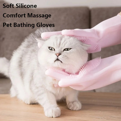Bite-Proof Pet Scrubbing Bath Gloves: 2-in-1 Waterproof Silicone Grooming & Shampoo Scrubber