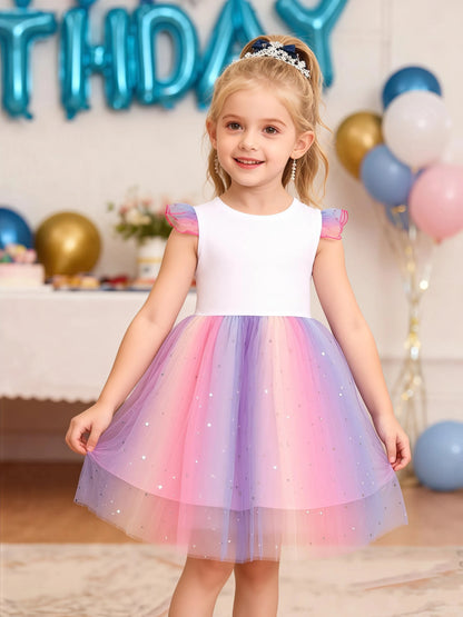 Girls' K-Pop Hunters "Chibi Rainbow" Princess Dress: Flying Sleeve Tutu with Star Sequins