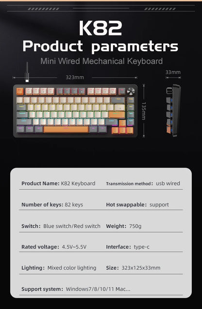 75% Mechanical Keyboard Wired with Media Knob, APAYADO Black Gaming Keyboard,Hot-Swap,ABS Cap Transparent Character Backlighting