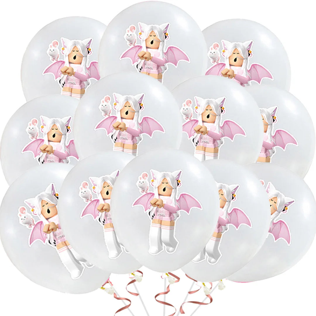 12Pcs 12Inch Roblox Latex Balloon Party Supplies Pink Cartoon Party Baby Shower Girl Kids Balloons for Birthday Party Decoration