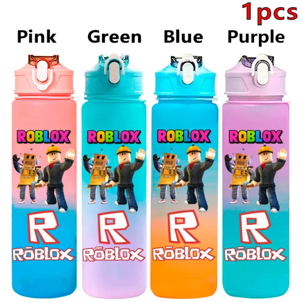 750ml Roblox Cartoon Large Capacity Gradient Color Straw Bottle Camping Drinking Tools Student Game Periphery Plastic Sports Cup