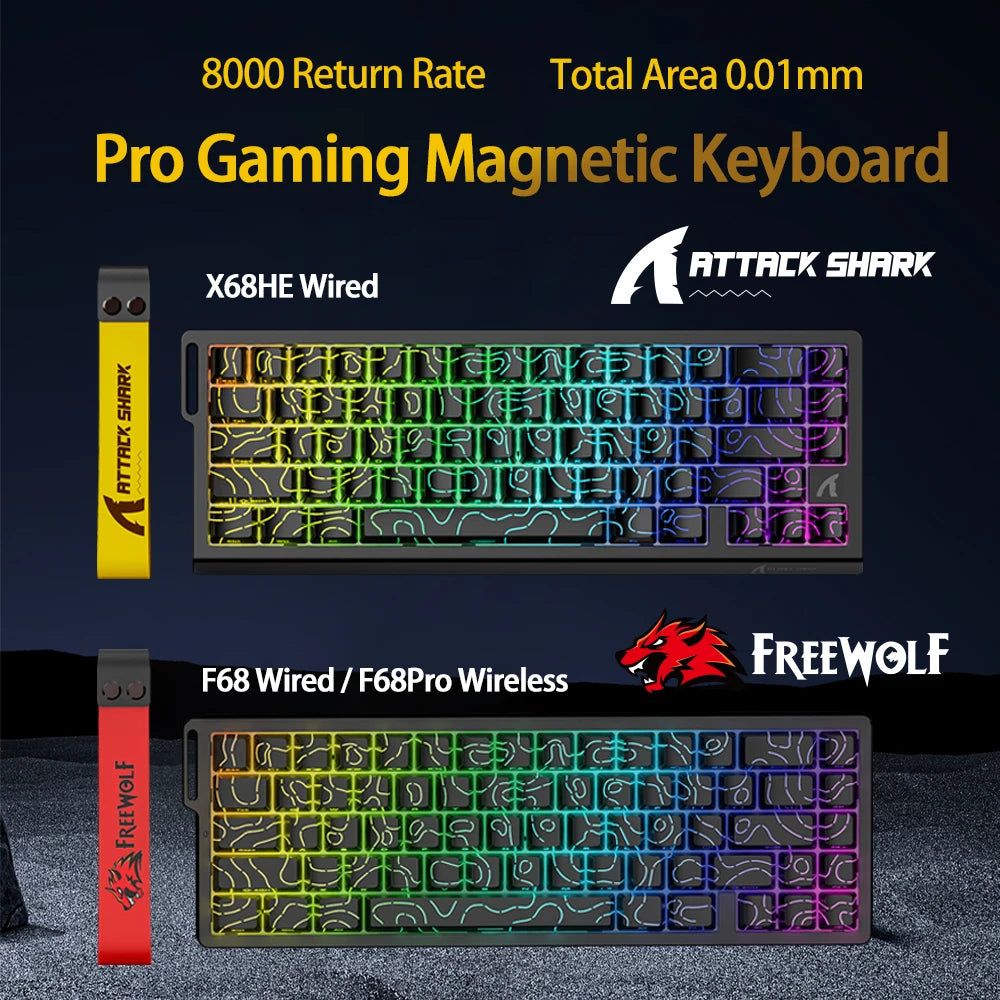 Magnetic Switch Keyboard ATTACK SHARK X68HE Wired and FREEWOLF F68 Wired F68Pro Wireless for Pro Gaming 8K Hz 0.01mm Rapid Trigg