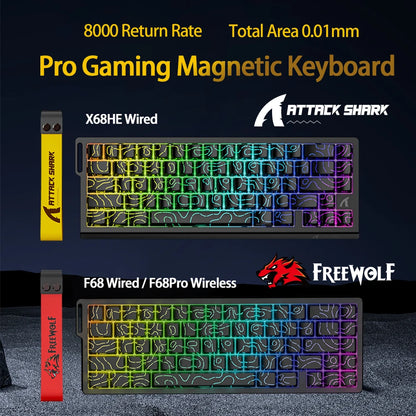 Magnetic Switch Keyboard ATTACK SHARK X68HE Wired and FREEWOLF F68 Wired F68Pro Wireless for Pro Gaming 8K Hz 0.01mm Rapid Trigg