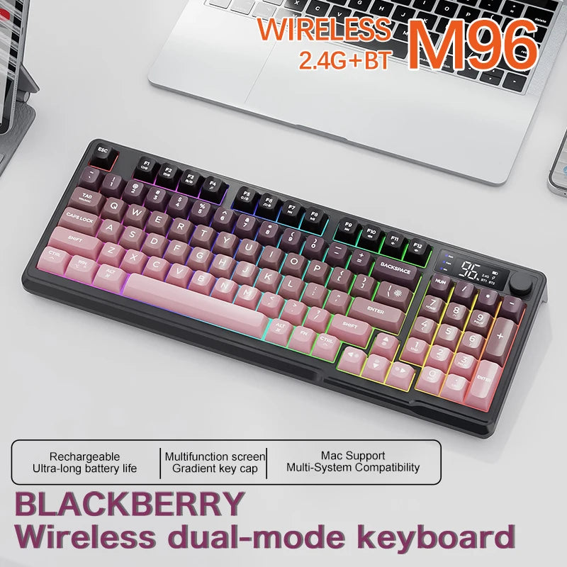 FREEWOLF M96 Wireless Dual-Mode Keyboard with Intelligent Screen,2000mAh Battery & PBT Keycaps,Compatible with Multiple Systems