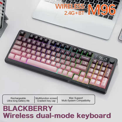 FREEWOLF M96 Wireless Dual-Mode Keyboard with Intelligent Screen,2000mAh Battery & PBT Keycaps,Compatible with Multiple Systems