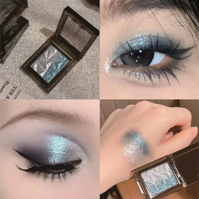 Chameleon Gradient Eyeshadow Palette Glitter Smokey Silver Blue Highlighter Metallic Pearlescent Eyes Makeup Lasting Brightening