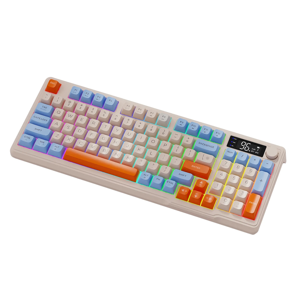 FREEWOLF M96 Wireless Dual-Mode Keyboard with Intelligent Screen,2000mAh Battery & PBT Keycaps,Compatible with Multiple Systems