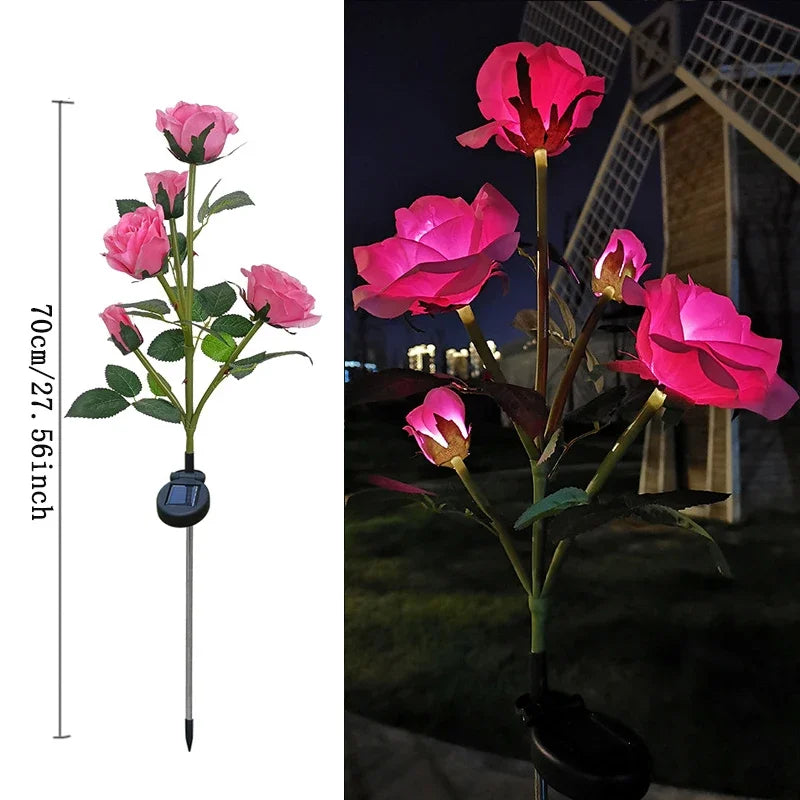 5 Heads Rose Lawn Lamp Solar Lights Outdoor Decorative Solar Garden Lights for Yard Patio Garden Wedding Decor Fairy Lights