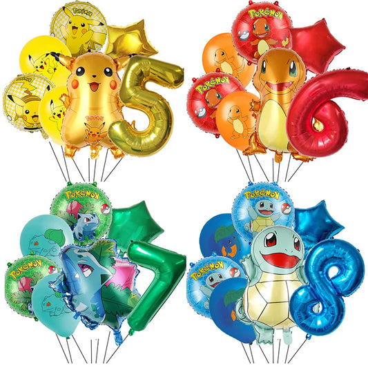 7Pcs/Set Pokemon Balloon Set Pikachu Charmander Cartoon Aluminum Foil Balloons Party Decoration Props Toy Anime Birthday Party