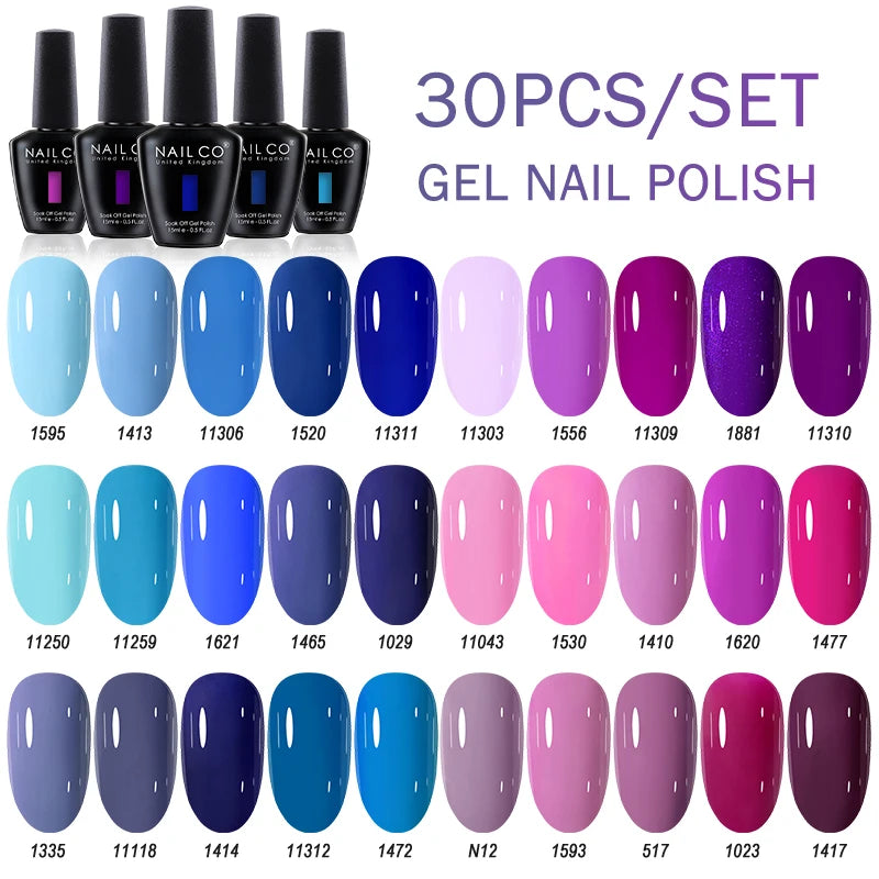 NAILCO 15ml Gel Nail Polish Set 30pcs/Lot Gel Polish Nail Soak Off UV LED Semi-Permanent Varnishes Nail Art Salon Free Shipping