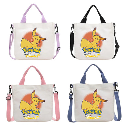 Anime Pokemon Pikachu Canvas Shoulder Bag Cute Cartoon Pattern Print Handbag Boys Girls Leisure Crossbody Bag Birthday Gift