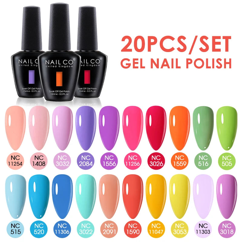 NAILCO 15ml Gel Nail Polish Set 30pcs/Lot Gel Polish Nail Soak Off UV LED Semi-Permanent Varnishes Nail Art Salon Free Shipping