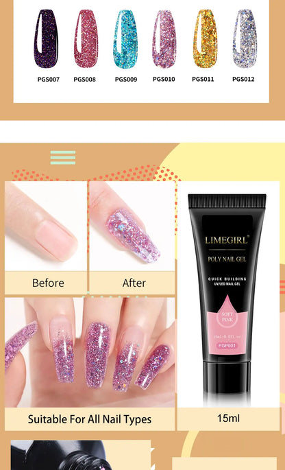LIMEGIRL Acrylic Manicure Kit UV LED Light Semi-Permanent Gel Varnish Kit Gel Extension Nail Kit Dryer Soak Manicure Tool Kit