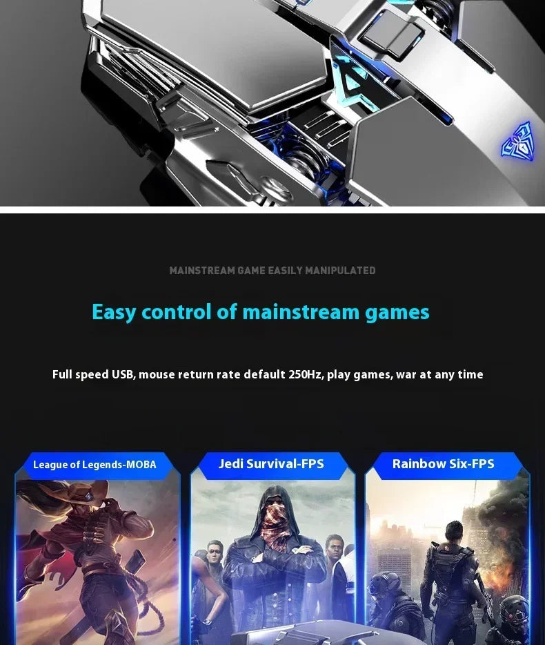 AULA SC300 Ultra-quiet Wireless Gaming Mouse Rechargeable Ergonomic Mechanical Armor Style, Colored and Vibrant Body Design