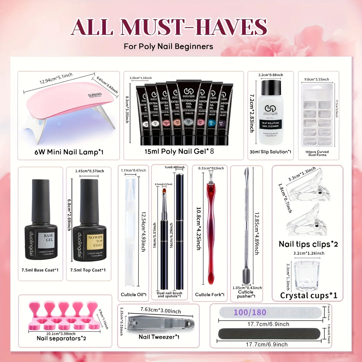 Poly Gel Nail Kit 8 Colors with Nail Lamp Extension Gel Kit Nude Clear Pink Black Glitter Complete Starter Tools for Beginner