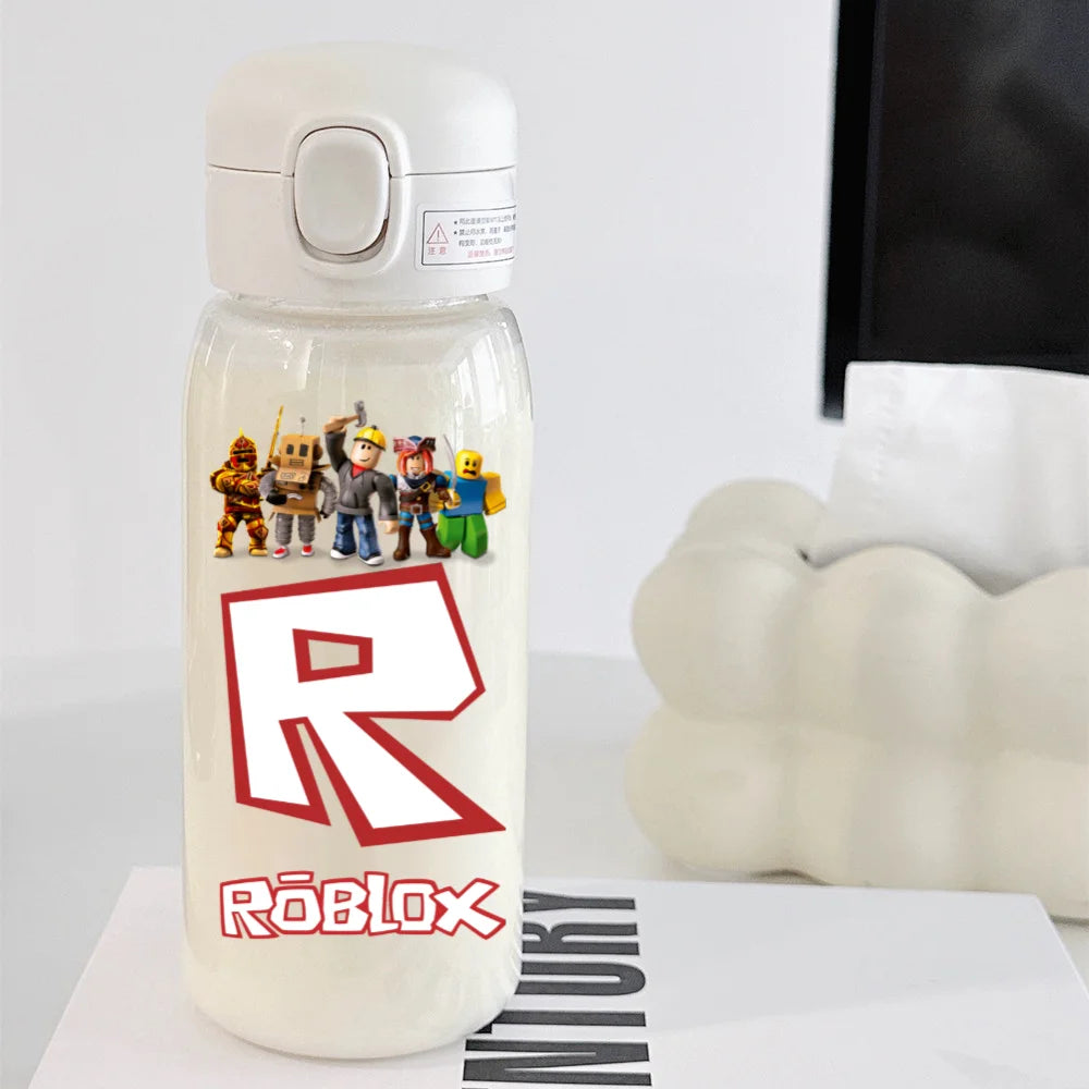 600ml Game Roblox Transparent Straw Water Cup Portable Large Capacity Straw Water Bottle Student Water Cup Plastic Sports Cup
