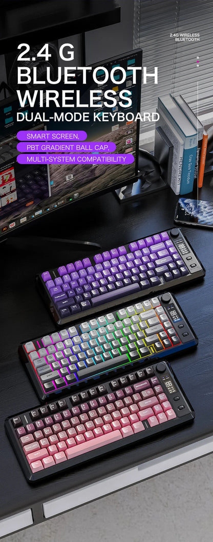FREEWOLF M75 Wireless Keyboard, Bluetooth Dual-mode, PBT Gradient Ball Cap, With Display Screen, Gaming Keyboard