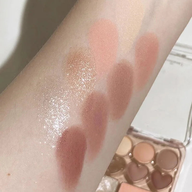8-Color Pink Orange Eyeshadow Palette Facial Blusher Highlighter Brightening Lasting Heart-shaped Eye Shadow Makeup Cosmetics