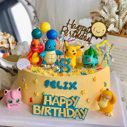 13PCS/SET Pikachu Cake Topper Decoration Boy Girl Happy Birthday Cute Poke Boll Vinyl Anime Figure Cake Ornaments Bake Supplies