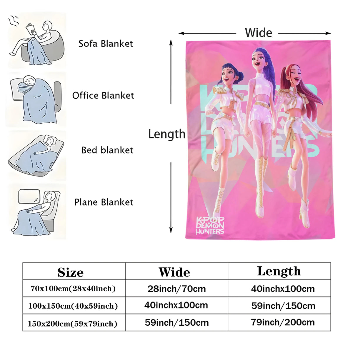 K-Pop Demon Hunter Theme Blanket, Soft Cozy Flannel Cover Blanket, Fan Gift Blanket, Multi-Purpose Blanket for Home and Leisure