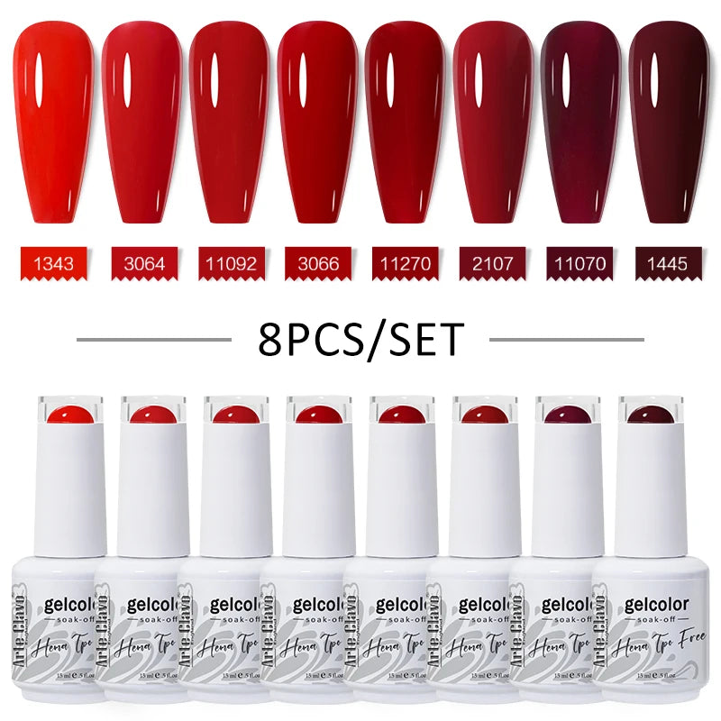 Arte Clavo 8Pcs/Set Gel Nail Polish Set 15ml Colorful Semi Permanent For Manicure Varnish Soak Off UV LED Nail Art Gel Kits