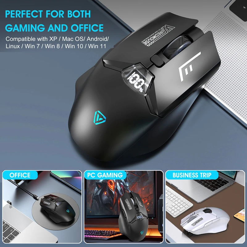 Dual-Mode Wireless Bluetooth Mouse With Smart Screen Display Silent Charging Office Gaming Portable Tablet Universal Mouse