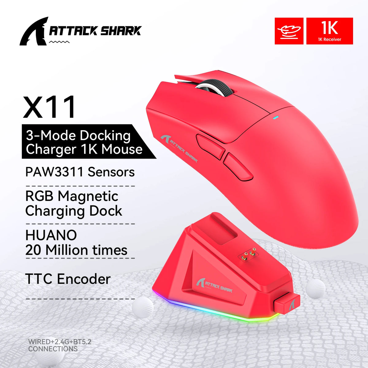 Attack Shark X11 X11SE Wireless Gaming Mouse,1000 Hz,2.4G RGB Optical Mouse,16000 DPI,Ergonomic Computer Mice for PC Laptop Mac