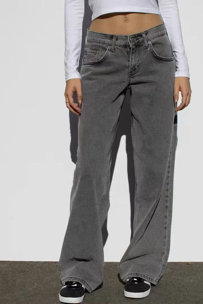 Vintage Distressed Straight-Leg High-Waisted Washing Jeans Loose-Fit Draped Versatile European And American Style Denim Pants