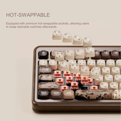 Akko MU02 75% Mountain Seclusion Wooden Mechanical Keyboard RGB Hot-swappable BT5.0/2.4G Wireless & Type-C Wired Gaming Keyboard
