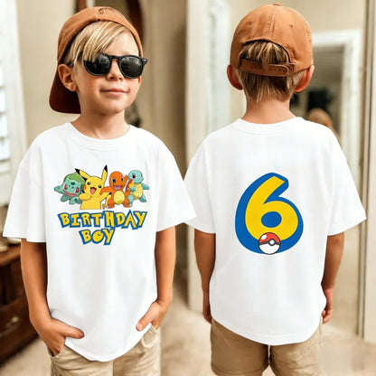 Birthday T-shirt Cute Pikachu Pokémon 3-9 Printed T-Shirt Unisex Summer Y2K Harajuku Loose Casual Short Sleeve Top for Chirldren