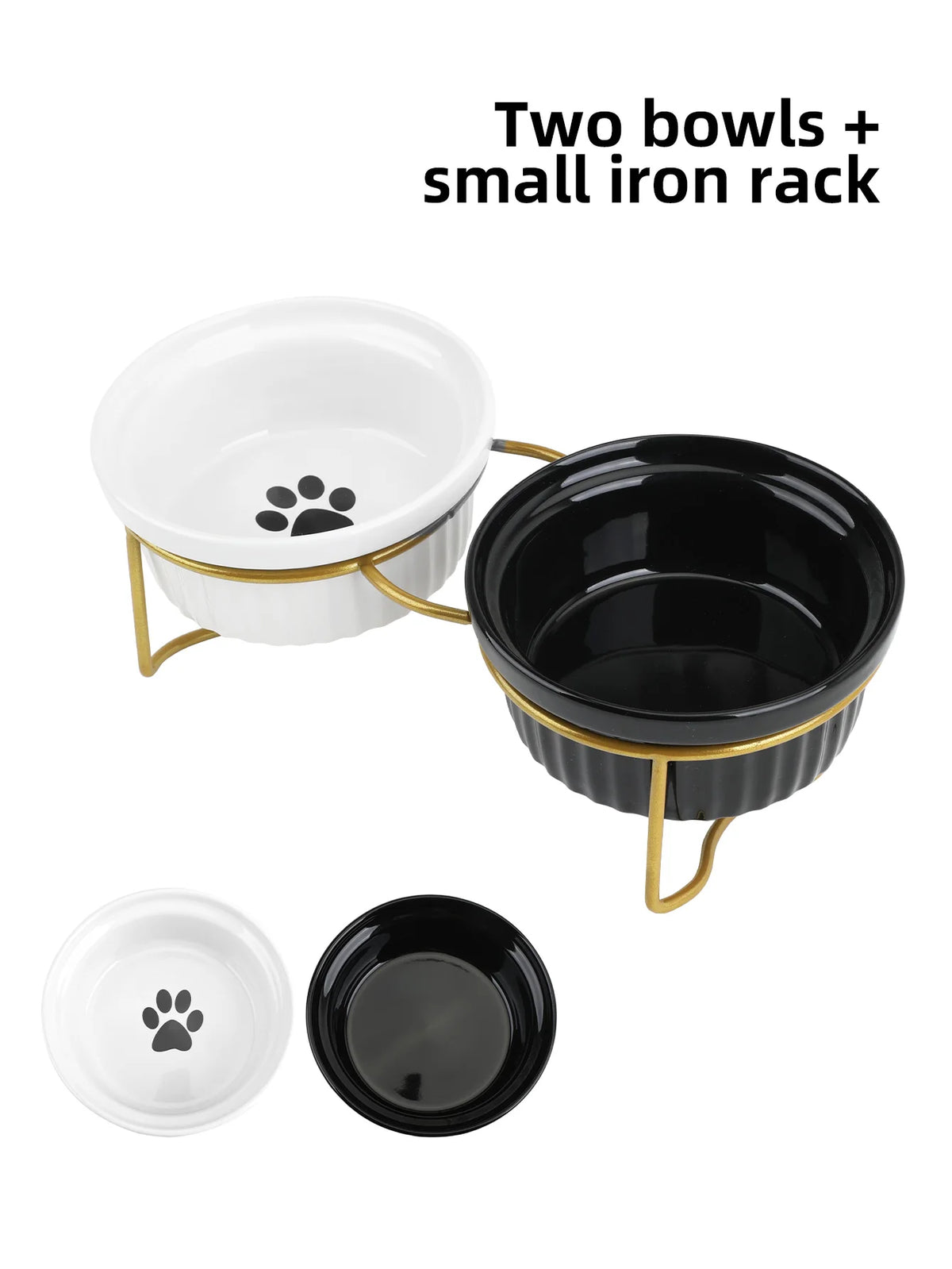 1 Set Elevated Ceramic Cat Bowls 1 Set Non-Slip Ceramic Cat Food And Water Bowls With Iron Bracket, Elevated Tilted Cat Feeder