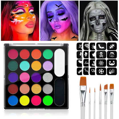 22 Color Face Body Painting Kit for Kids Adults,Face Paint Makeup Palette with Brush,Halloween Carnival Artist Cosplay Art Party