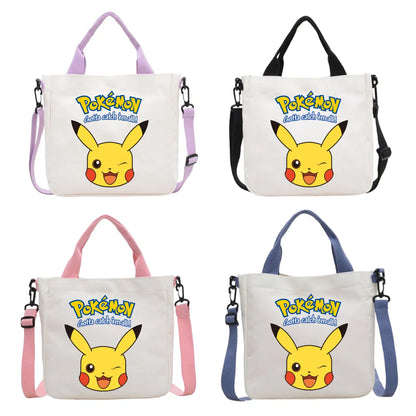 Anime Pokemon Pikachu Canvas Shoulder Bag Cute Cartoon Pattern Print Handbag Boys Girls Leisure Crossbody Bag Birthday Gift