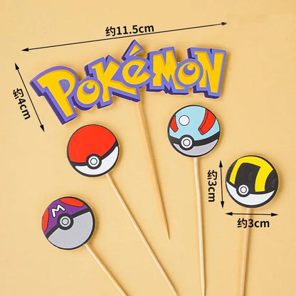 13PCS/SET Pikachu Cake Topper Decoration Boy Girl Happy Birthday Cute Poke Boll Vinyl Anime Figure Cake Ornaments Bake Supplies
