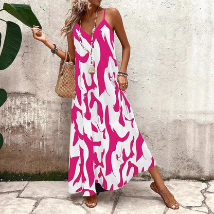 Summer 2026 Women's Fashion Slim Fit Floral Print V-Neck Loose Holiday Style Dress Knitted Fabric A- Line Skirt Casual Wear