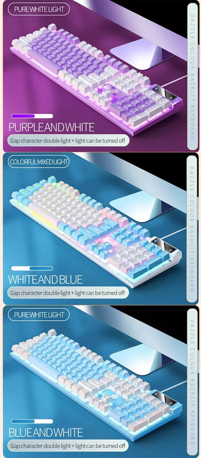 K500 Pink Keyboard Mixed Color White Pink Keycaps 104 Keys Wired Gaming Keyboard for Laptop PC