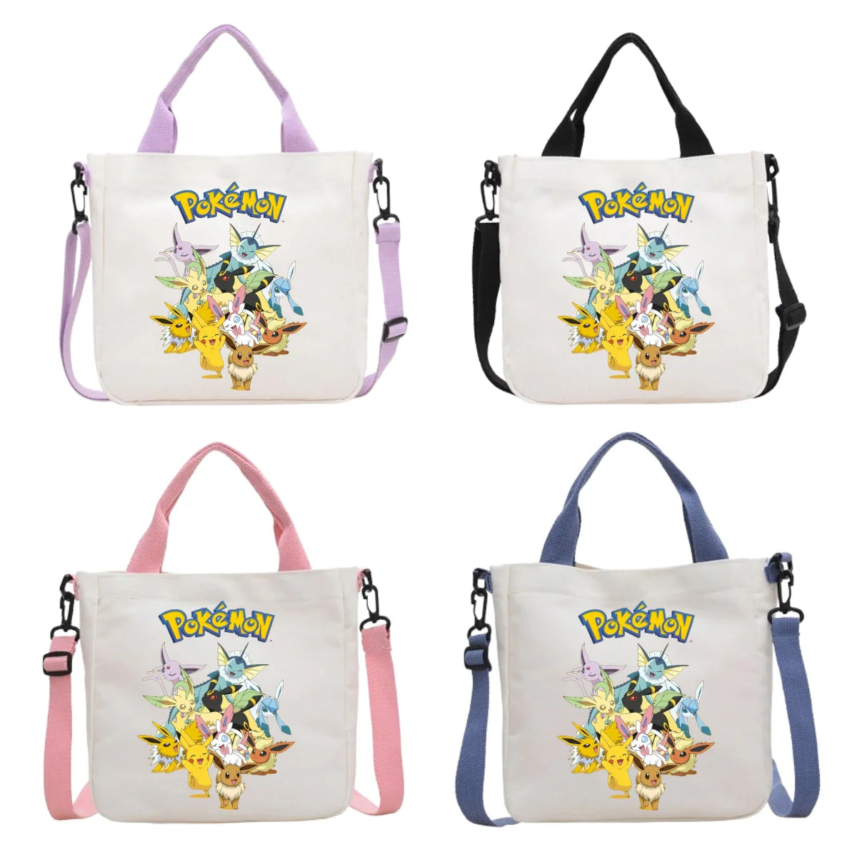 Anime Pokemon Pikachu Canvas Shoulder Bag Cute Cartoon Pattern Print Handbag Boys Girls Leisure Crossbody Bag Birthday Gift