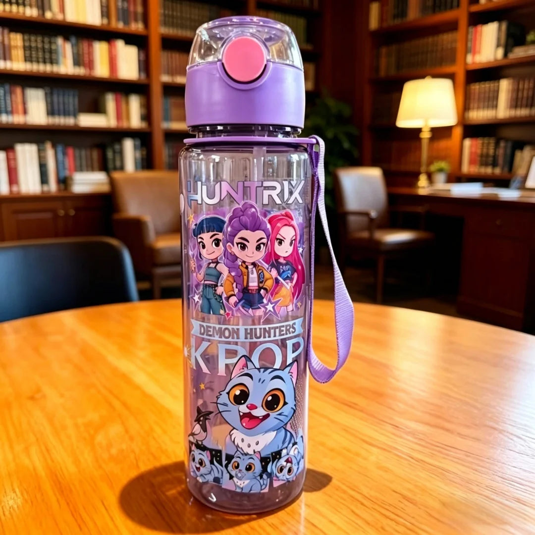 Kids' K-Pop HUNTRX Pastel Edition Water Bottle: 700ML 3D Comic & Chibi Straw Cup