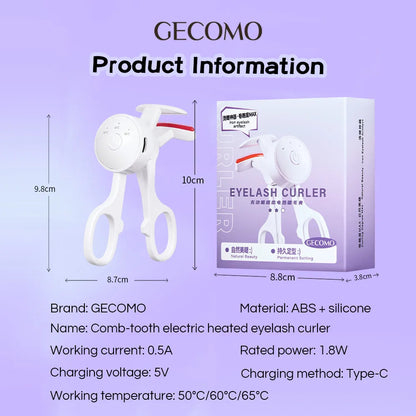 GECOMO Frameless Heated Eyelash Curler Intelligent Temperature Control Rechargeable Eyelash Long-lasting Curling Device