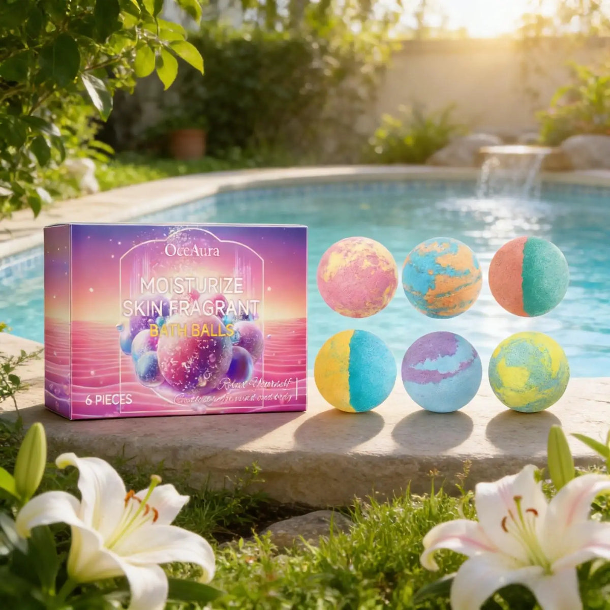 OceAura Bath Bubble Balls for Women Soft Smooth Clean Body Care Moisturizing Skin Elasticity Enhancement Shower Gift Set 6pcs