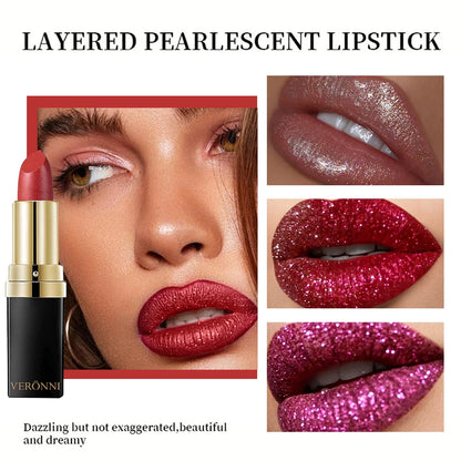 10  Colors Glitter Lipstick Waterproof Long Lasting Diamond Pearlescent Metallic Lipstick Lipgloss Women Lips Makeup Cosmetic