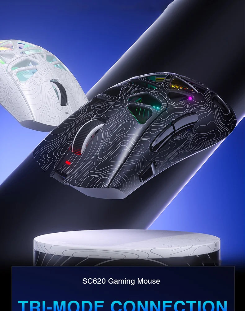 AULA SC620 Wireless Gaming Mouse, Lightweight Design, Multiple Lighting Effects, Customizable Fire Button, Optical Movement Dete