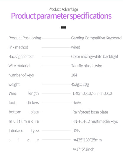 USB Wired Gaming Keyboard, 104 Keys Compatible with Windows Laptop/Computer/PC, Ergonomic Design, Office & Gaming Accessories