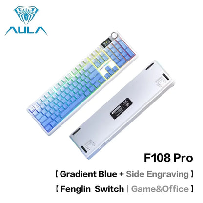 AULA F108Pro/F108 Wireless Bluetooth tri-mode connection, multi-functional display, Gasket structure, RGB lighting effects