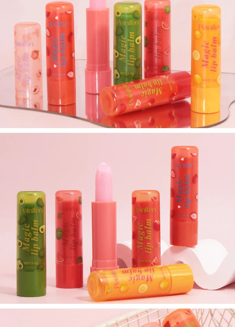 6Pcs Fruit Flavor Lip Balm Set Peach Strawberry LongLasting Moisturizing Lip GlossTransparent Shiny Non StickyHydrating Lip Care