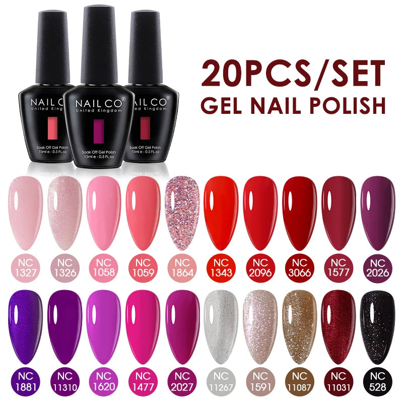 NAILCO 15ml Gel Nail Polish Set 30pcs/Lot Gel Polish Nail Soak Off UV LED Semi-Permanent Varnishes Nail Art Salon Free Shipping