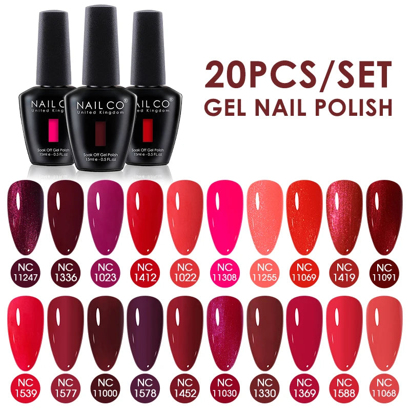 NAILCO 15ml Gel Nail Polish Set 30pcs/Lot Gel Polish Nail Soak Off UV LED Semi-Permanent Varnishes Nail Art Salon Free Shipping